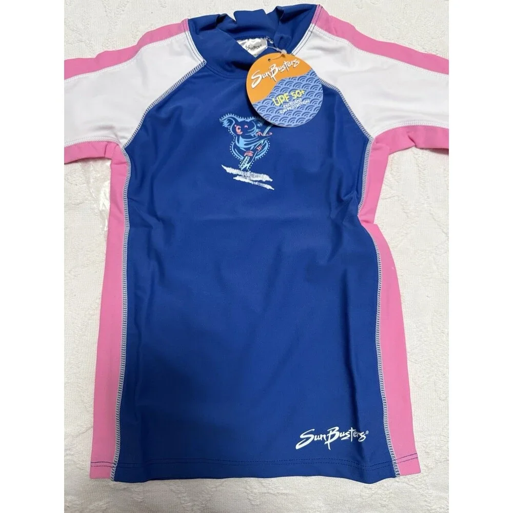 NWT SunBusters Buttercup Rash Guard 2/3Y UPF 50+ Navy & Pink Koala Girl Swim Top